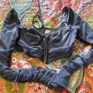 NOELLE
Long Sleeve Corset Crop Top in blue